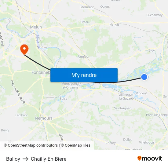 Balloy to Chailly-En-Biere map