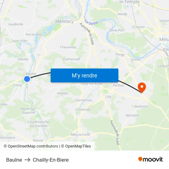 Baulne to Chailly-En-Biere map