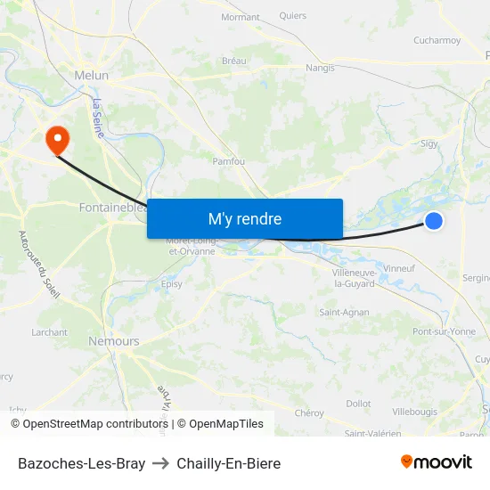 Bazoches-Les-Bray to Chailly-En-Biere map