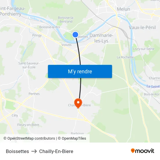 Boissettes to Chailly-En-Biere map