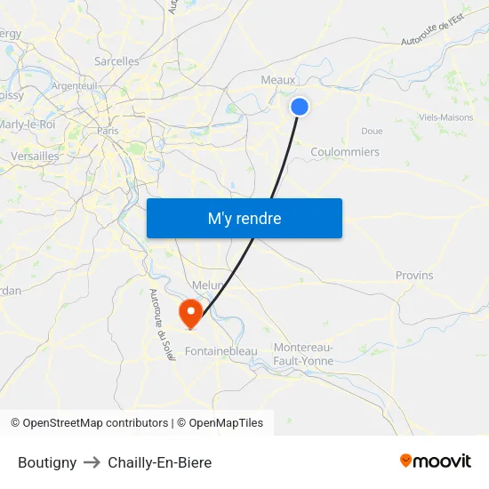 Boutigny to Chailly-En-Biere map