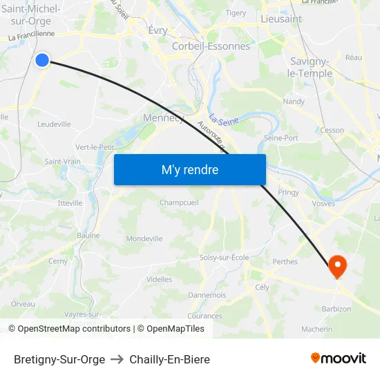Bretigny-Sur-Orge to Chailly-En-Biere map