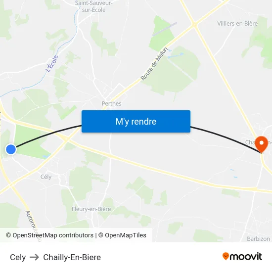 Cely to Chailly-En-Biere map