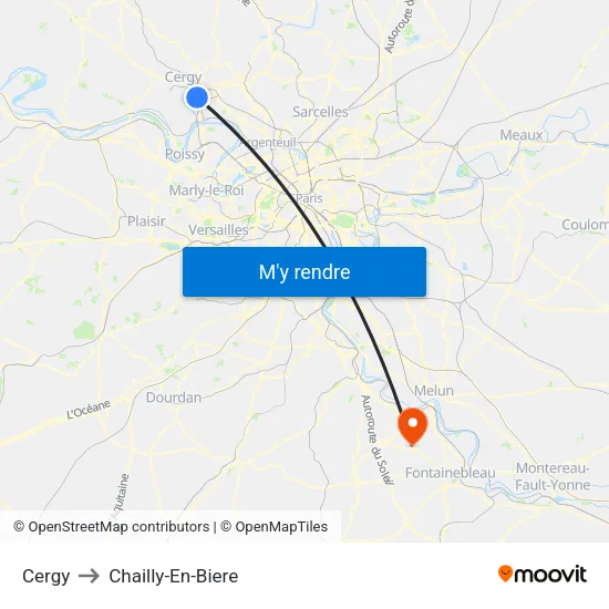 Cergy to Chailly-En-Biere map