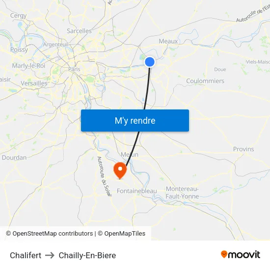 Chalifert to Chailly-En-Biere map