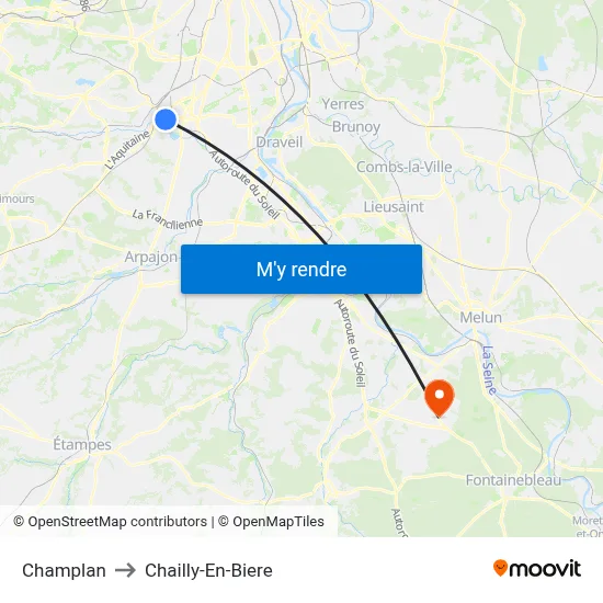 Champlan to Chailly-En-Biere map