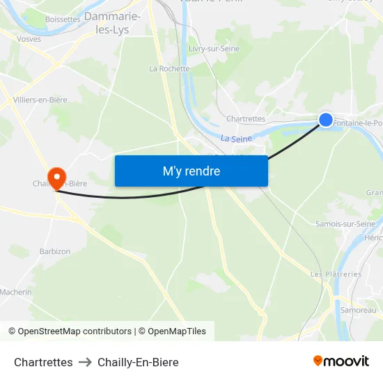 Chartrettes to Chailly-En-Biere map