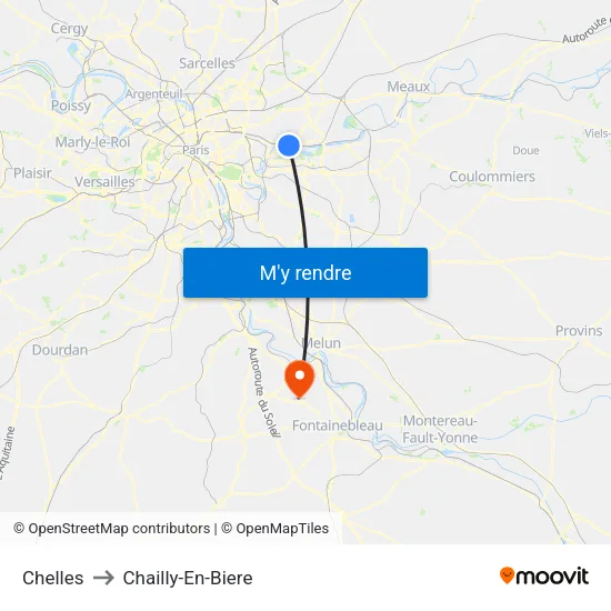 Chelles to Chailly-En-Biere map