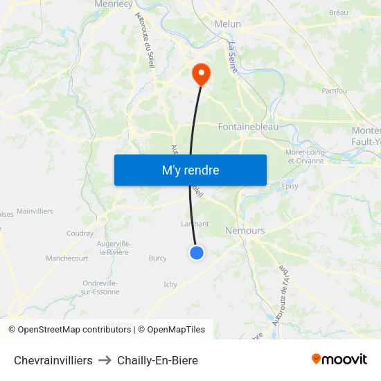 Chevrainvilliers to Chailly-En-Biere map