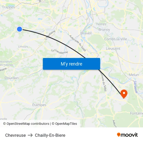 Chevreuse to Chailly-En-Biere map