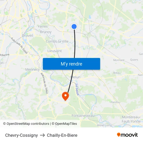 Chevry-Cossigny to Chailly-En-Biere map