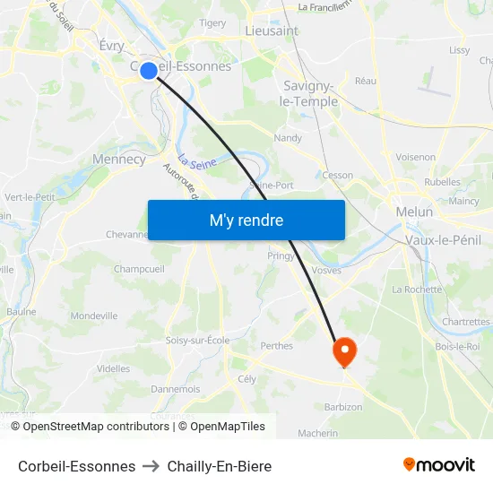 Corbeil-Essonnes to Chailly-En-Biere map