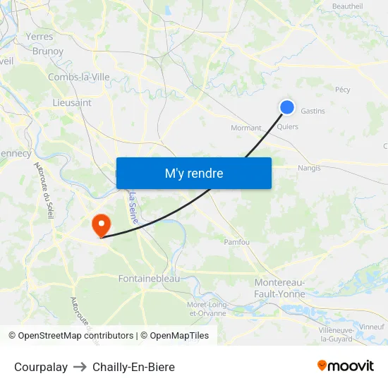 Courpalay to Chailly-En-Biere map