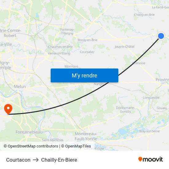 Courtacon to Chailly-En-Biere map