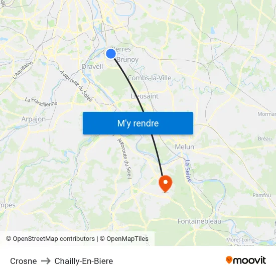Crosne to Chailly-En-Biere map
