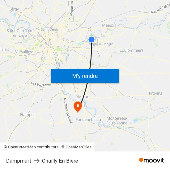Dampmart to Chailly-En-Biere map