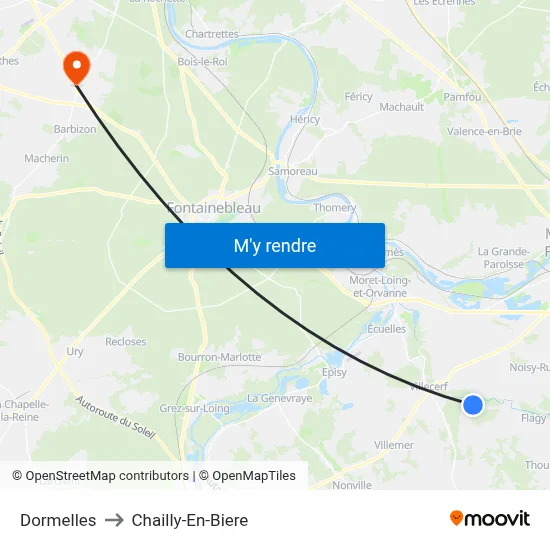 Dormelles to Chailly-En-Biere map