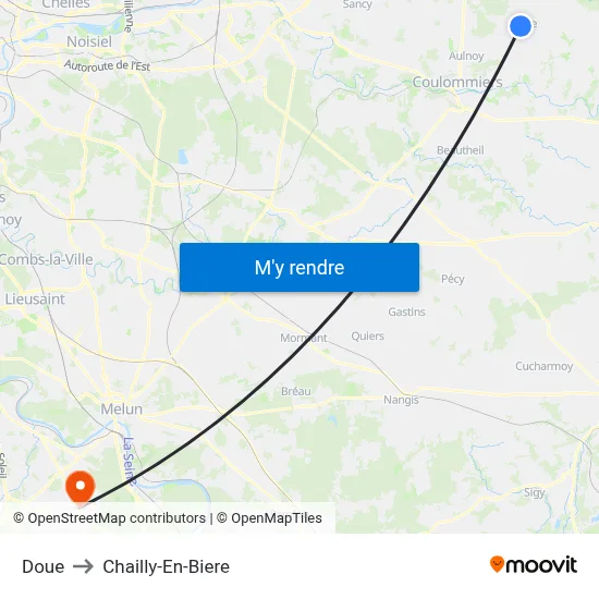 Doue to Chailly-En-Biere map