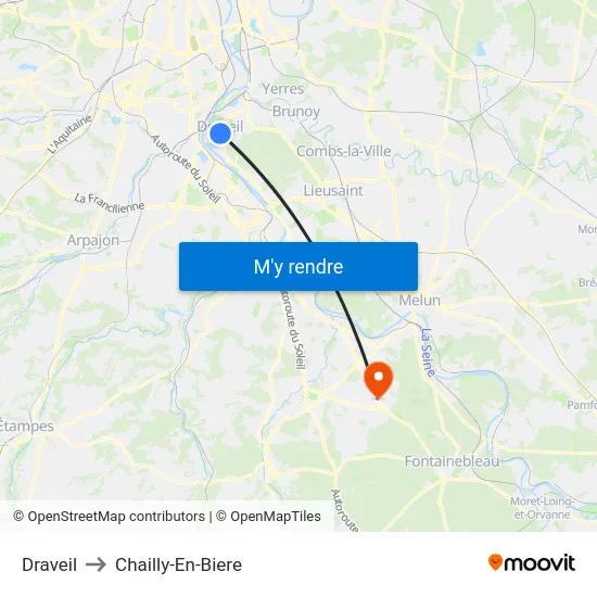 Draveil to Chailly-En-Biere map