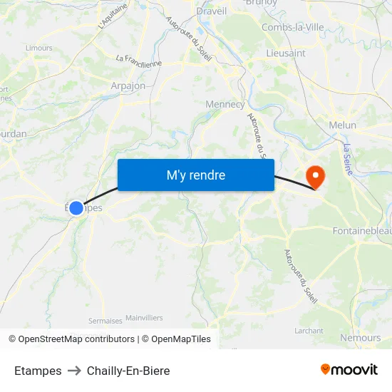 Etampes to Chailly-En-Biere map