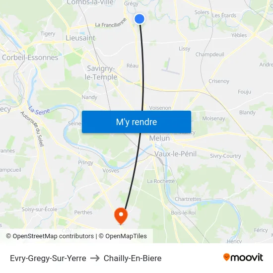 Evry-Gregy-Sur-Yerre to Chailly-En-Biere map