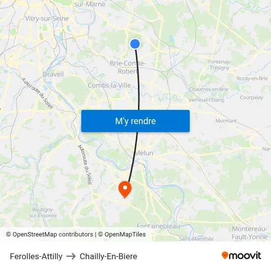 Ferolles-Attilly to Chailly-En-Biere map