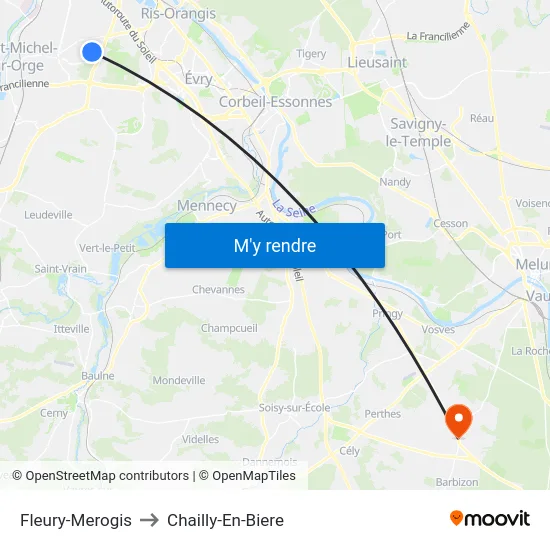 Fleury-Merogis to Chailly-En-Biere map