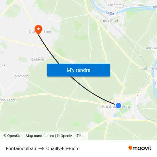 Fontainebleau to Chailly-En-Biere map