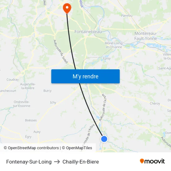 Fontenay-Sur-Loing to Chailly-En-Biere map