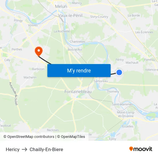 Hericy to Chailly-En-Biere map