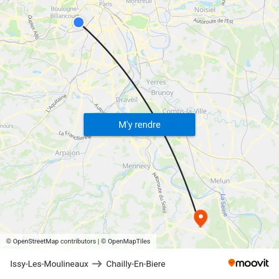 Issy-Les-Moulineaux to Chailly-En-Biere map