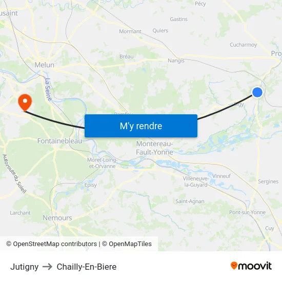 Jutigny to Chailly-En-Biere map