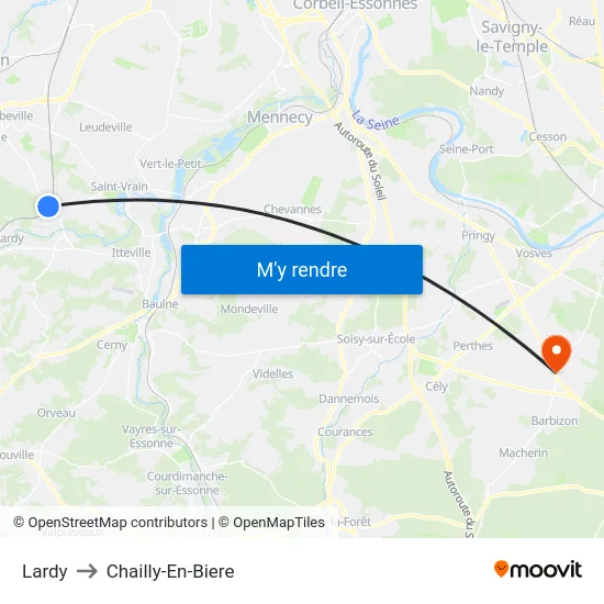 Lardy to Chailly-En-Biere map