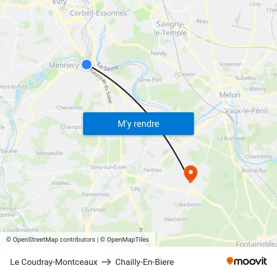 Le Coudray-Montceaux to Chailly-En-Biere map