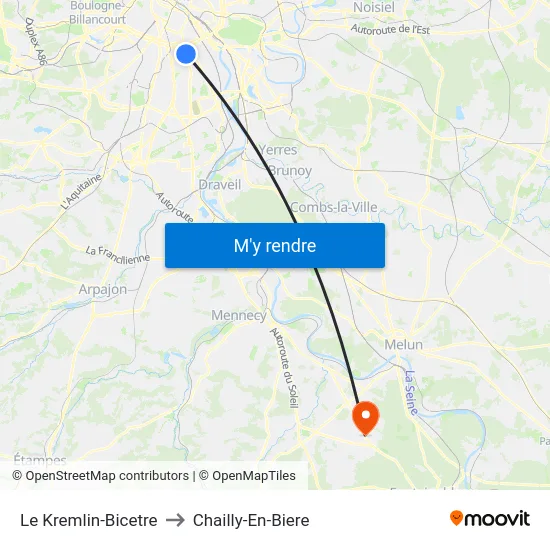 Le Kremlin-Bicetre to Chailly-En-Biere map