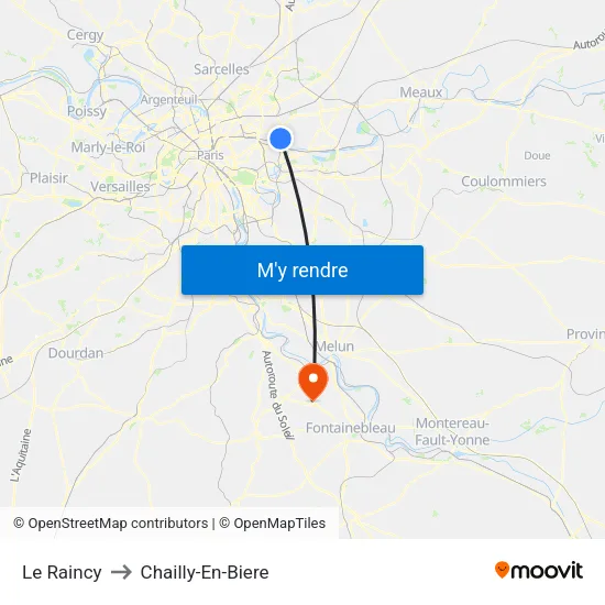 Le Raincy to Chailly-En-Biere map