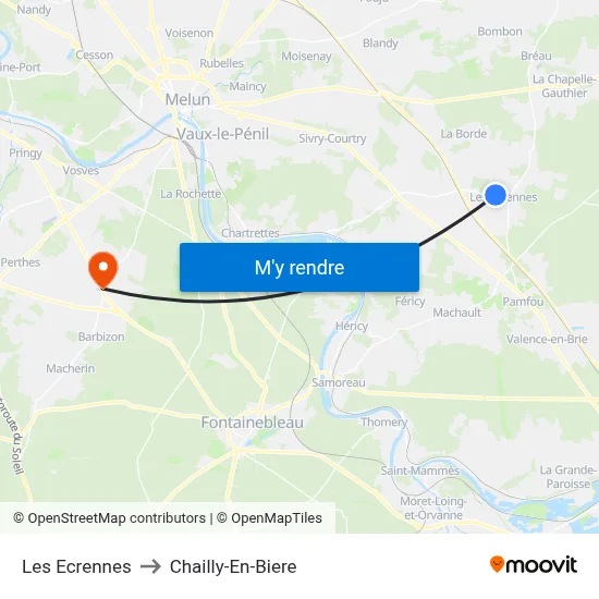 Les Ecrennes to Chailly-En-Biere map