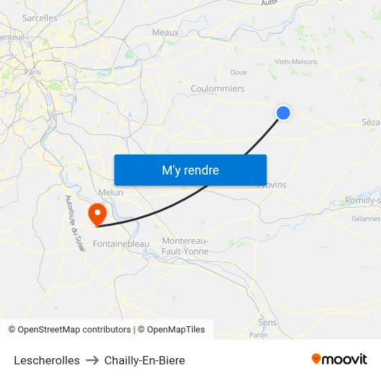 Lescherolles to Chailly-En-Biere map