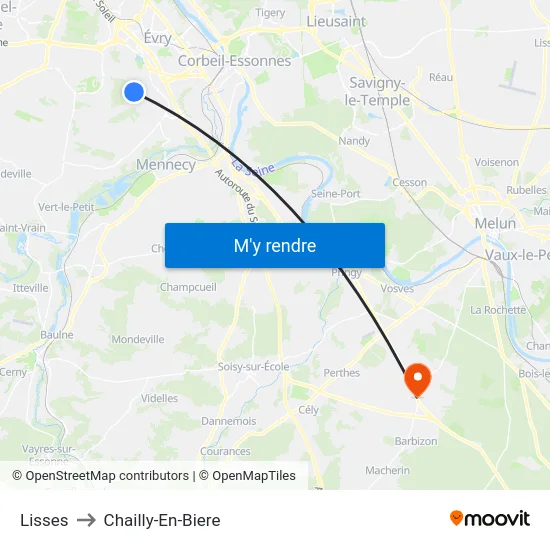 Lisses to Chailly-En-Biere map