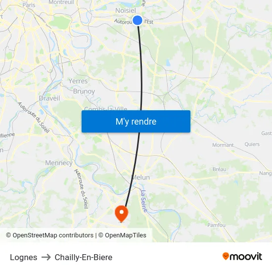 Lognes to Chailly-En-Biere map