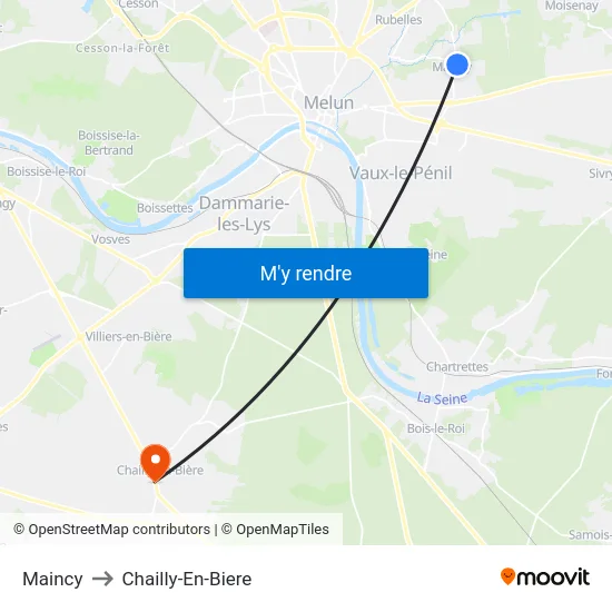 Maincy to Chailly-En-Biere map