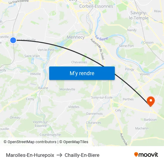 Marolles-En-Hurepoix to Chailly-En-Biere map