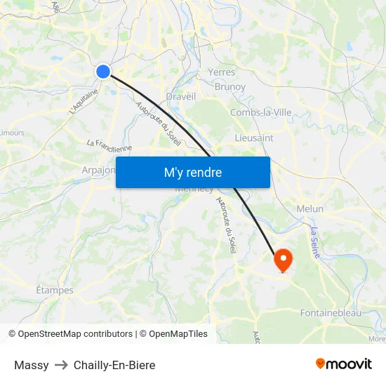 Massy to Chailly-En-Biere map