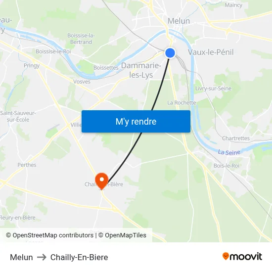 Melun to Chailly-En-Biere map
