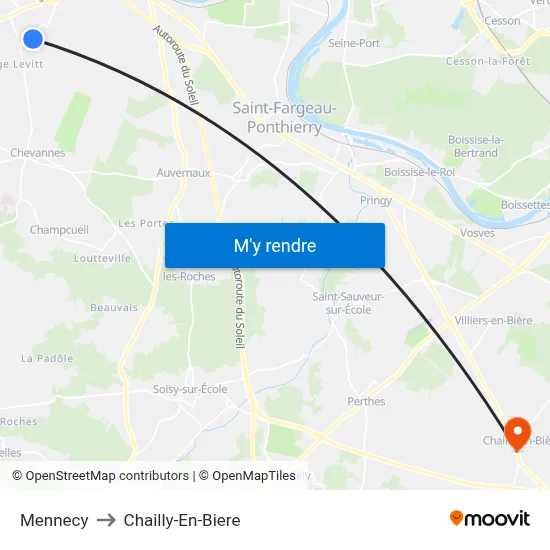 Mennecy to Chailly-En-Biere map