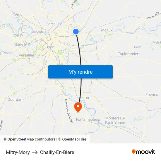 Mitry-Mory to Chailly-En-Biere map