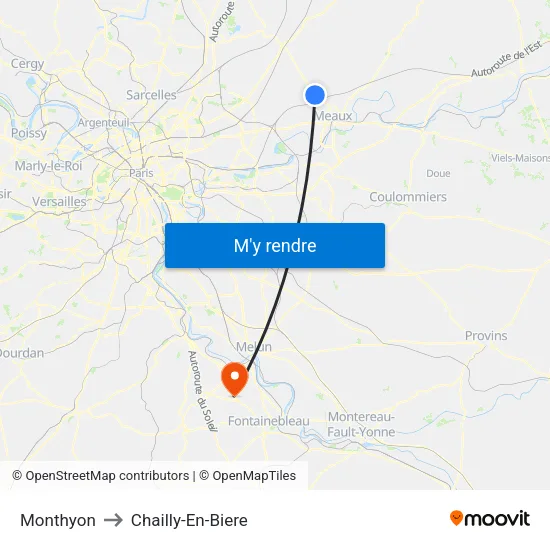 Monthyon to Chailly-En-Biere map