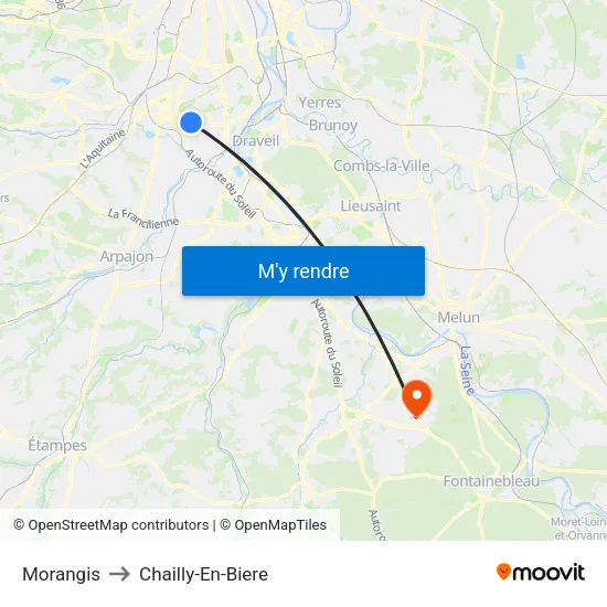 Morangis to Chailly-En-Biere map