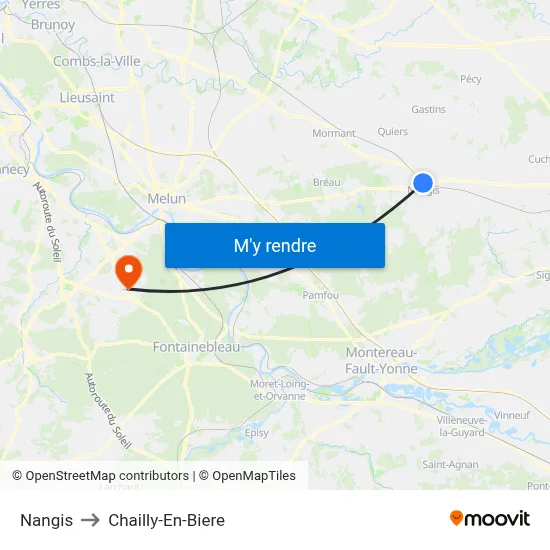 Nangis to Chailly-En-Biere map