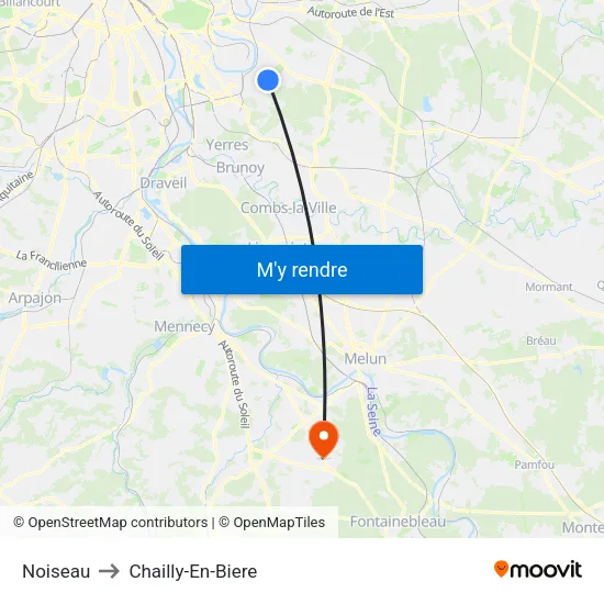 Noiseau to Chailly-En-Biere map